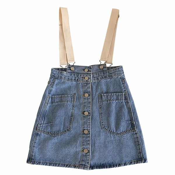 Fusta de dama moderna din denim cu bretele in albastru