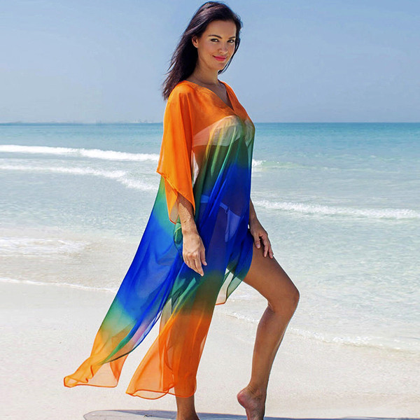 Πολύχρωμο γυναικείο παρεό με ντεκολτέ σε σχήμα V και μανίκι 3/4