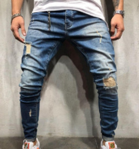 Blugi moderni pentru bărbați cu motive rupte în albastru