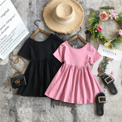 Ежедневна детска рокля за момичета в черен и розов цвят
