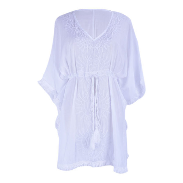 Κομψό γυναικείο παρεό σε άσπρο χρώμα με κορδόνια