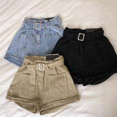 Дамски къси панталони с висока талия  и колан в няколко цвята