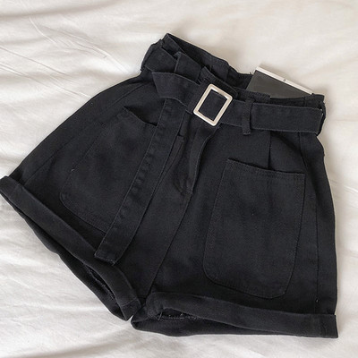 Дамски къси панталони с висока талия  и колан в няколко цвята