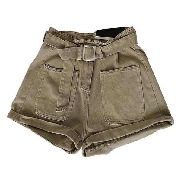 Дамски къси панталони с висока талия  и колан в няколко цвята 