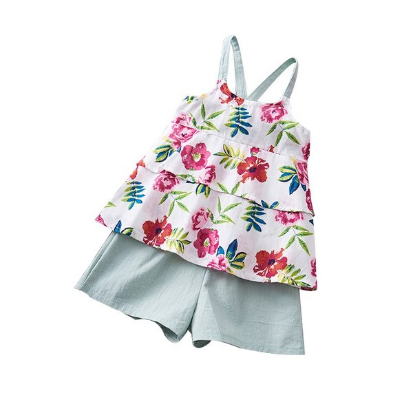 Modern gyerek szett felsőből és nadrágból virágos motívumokkal lányoknak