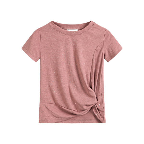 Γυναικεία μπλούζα με λαμπερό αποτέλεσμα σε κοντό μανίκι σε ροζ χρώμα