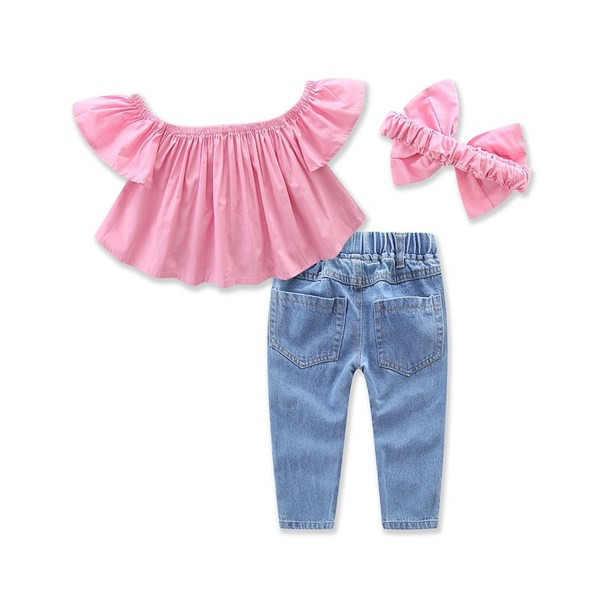 Set copii model nou pentru fete in blugi din doua parti + maiou