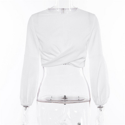 Bluza scurta de dama alb cu maneci lungi