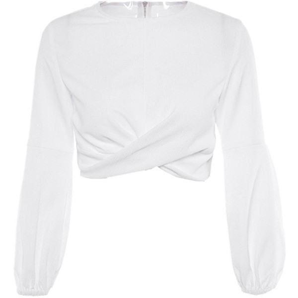 Bluza scurta de dama alb cu maneci lungi