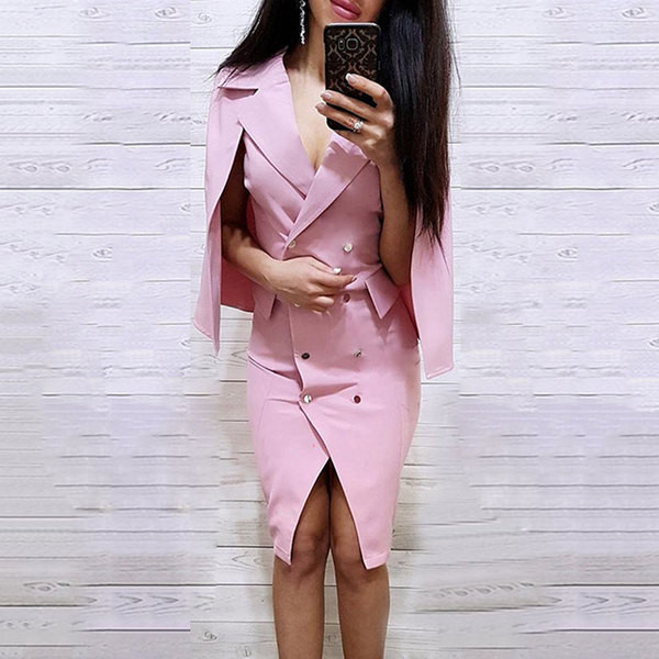 Rochie eleganta de dama cu decolteu in V si nasturi in mai multe culori