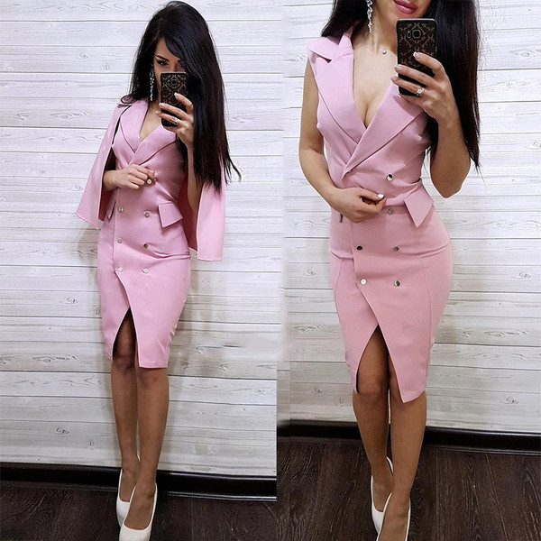 Rochie eleganta de dama cu decolteu in V si nasturi in mai multe culori