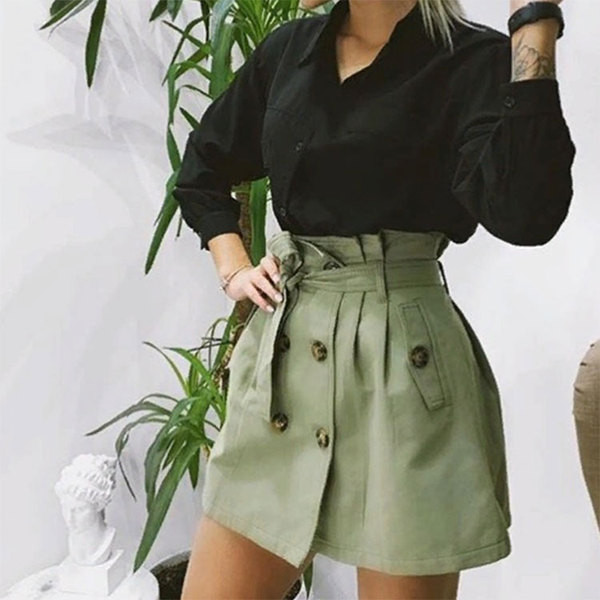 Fusta de dama croiala model nou in verde, maro si negru