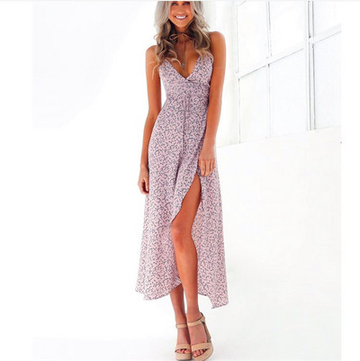 Rochie de vara de dama cu decolteu in V si crapatura in mai multe culori