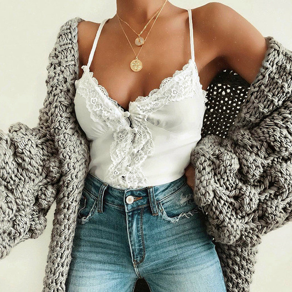 Maieu elegant pentru femei, cu bretele subțiri și dantelă