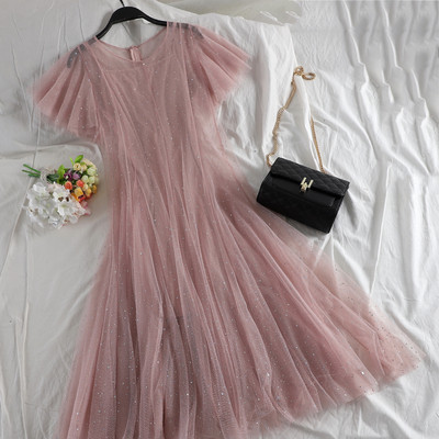 Rochie de dama eleganta cu maneci scurte si tul in mai multe culori