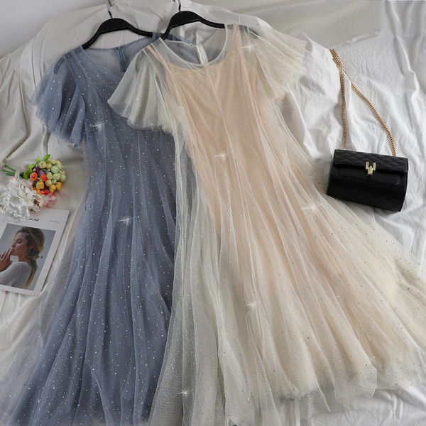 Rochie de dama eleganta cu maneci scurte si tul in mai multe culori