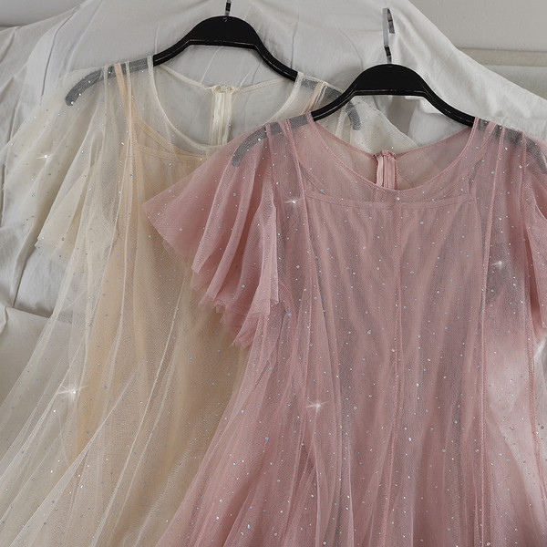 Rochie de dama eleganta cu maneci scurte si tul in mai multe culori