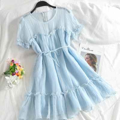 Rochie casual de dama cu maneci scurte si cravata in mai multe culori