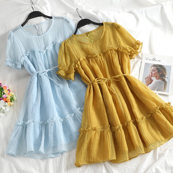 Rochie casual de dama cu maneci scurte si cravata in mai multe culori