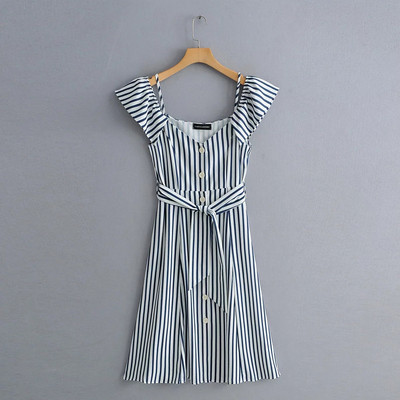 Rochie de dama in dungi cu bretele si maneci scurte