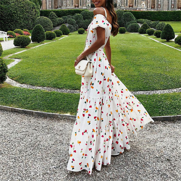 Rochie lungă de vară de damă cu umerii goi