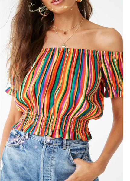 Top scurt de damă, colorat, cu umerii goi