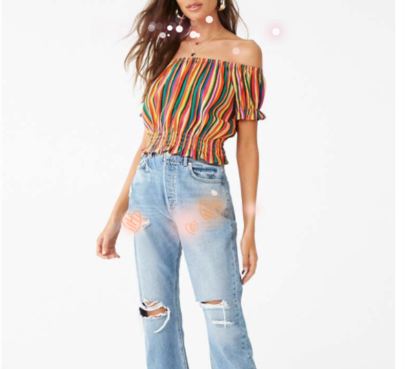 Top scurt de damă, colorat, cu umerii goi