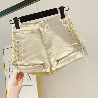 Дамски къси дънкови панталони с цип в два цвята