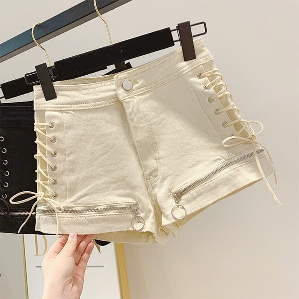 Дамски къси дънкови панталони с цип в два цвята