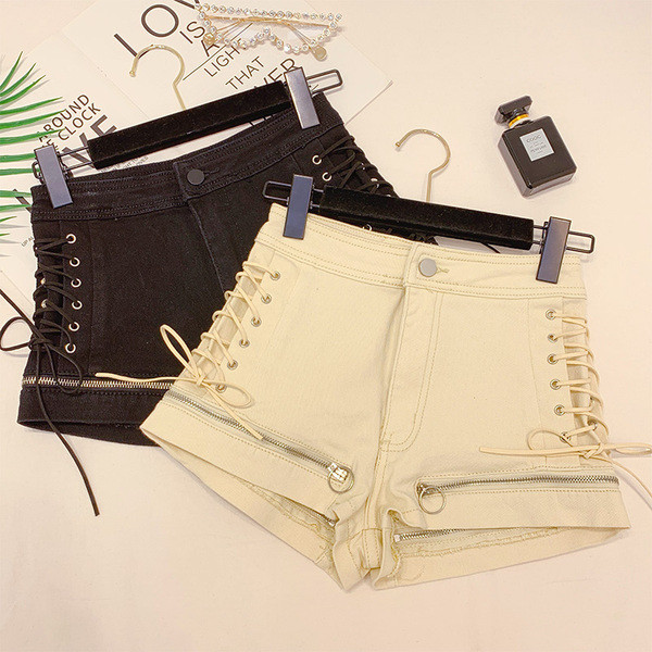 Дамски къси дънкови панталони с цип в два цвята