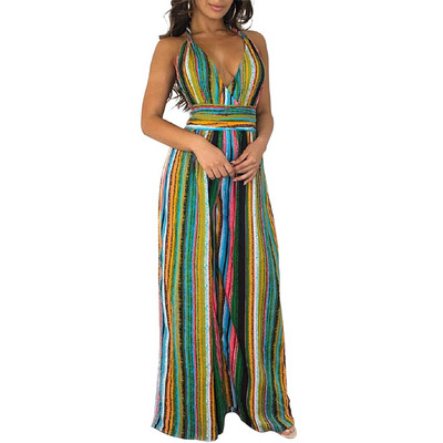 Salopetă casual de damă, cu decolteu în V și spate gol