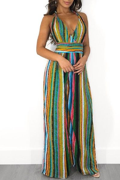 Salopetă casual de damă, cu decolteu în V și spate gol