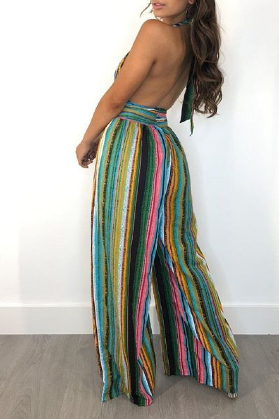 Salopetă casual de damă, cu decolteu în V și spate gol