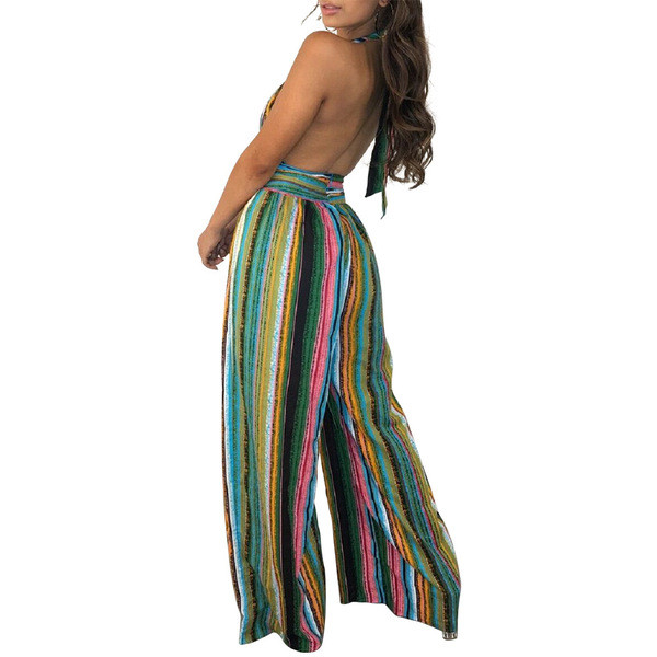 Salopetă casual de damă, cu decolteu în V și spate gol