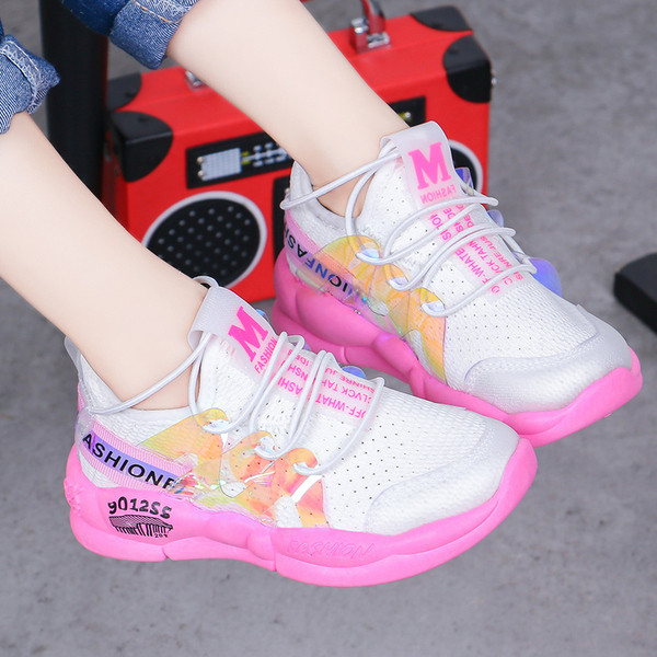 Adidași pentru copii în două culori cu inscripții - pentru fete