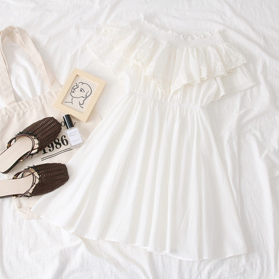 Rochie casual de dama cu umerii goi in verde, alb si portocaliu