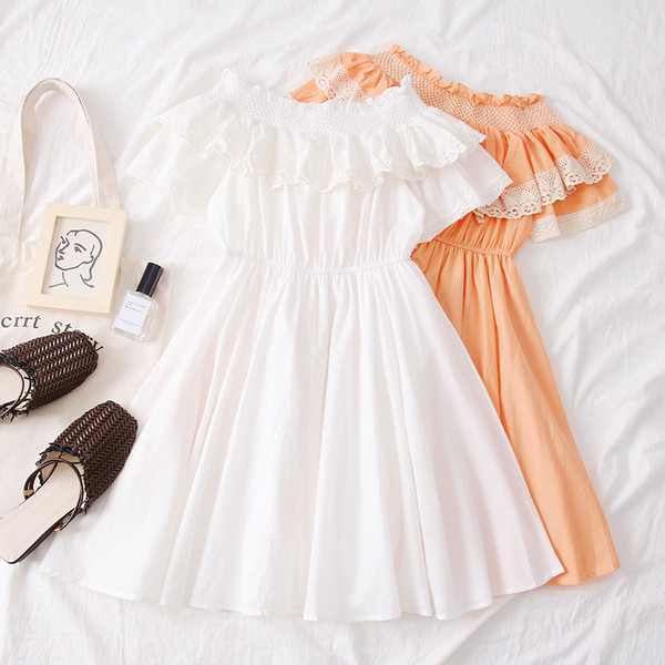 Rochie casual de dama cu umerii goi in verde, alb si portocaliu