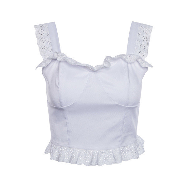 Maieu scurt de damă cu dantelă alb