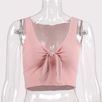 Maieu scurt pentru femei din catifea, cu decolteu adânc și panglică