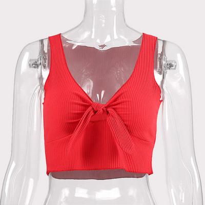 Maieu scurt pentru femei din catifea, cu decolteu adânc și panglică