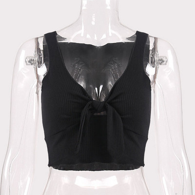 Maieu scurt pentru femei din catifea, cu decolteu adânc și panglică