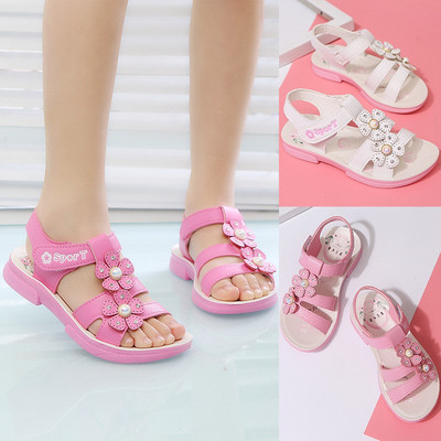 Ежедневни детски сандали за момичета в бял и розов цвят