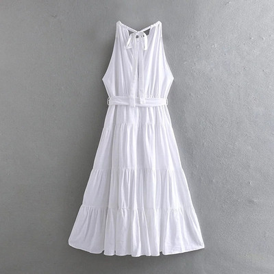 Rochie lată de damă cu bretele în alb