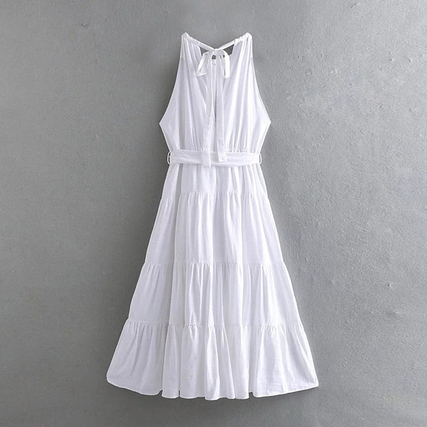 Rochie lată de damă cu bretele în alb