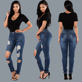 Blugi lungi dama casual cu motive rupte