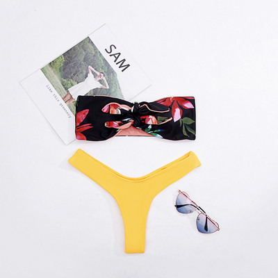 Costum de baie damă din două piese cu motive florale