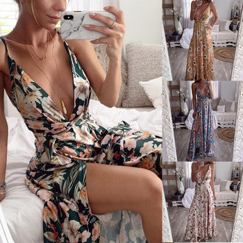 Rochie de dama cu decolteu in V adanc cu model floral in mai multe culori