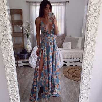 Rochie de dama cu decolteu in V adanc cu model floral in mai multe culori