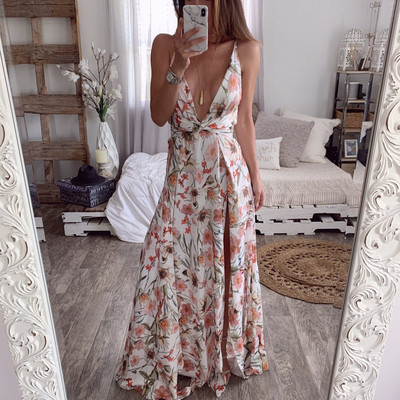 Rochie de dama cu decolteu in V adanc cu model floral in mai multe culori