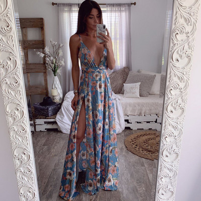 Rochie de dama cu decolteu in V adanc cu model floral in mai multe culori